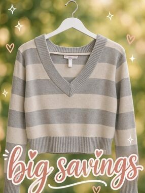 Aeropostale Size large Gray and White V-Neck Sweater
